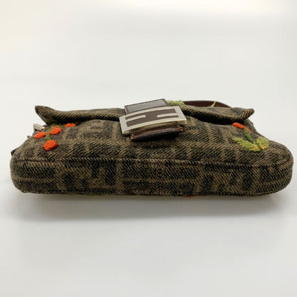 フェンディ ズッカ マンマバケット ウール ショルダーバッグ 花柄刺繍 グリーン系 FENDI【AFE9】