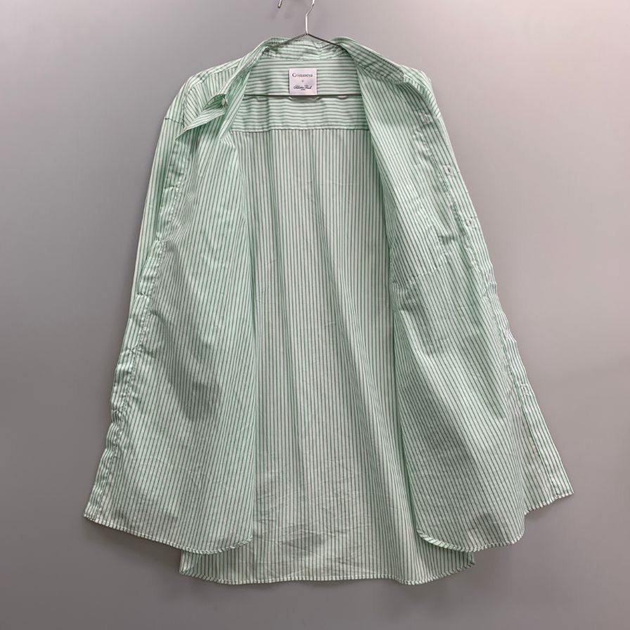 美品◆クリスタセヤ×サルヴァトーレピッコロ シャツ コットン ストライプ グリーン メンズ サイズ1 CristaSeya × Salvatore Piccolo 【AFB11】
