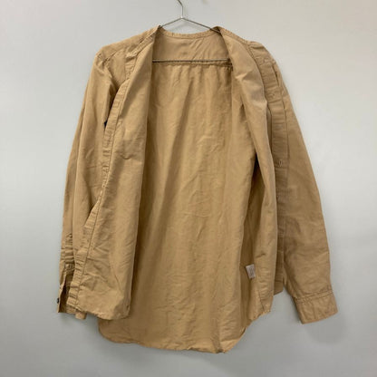 中古◆シンヤ バンドカラー 長袖シャツ 日本製 リネン混 メンズ サイズ3 ブラウン SHINYA 【AFB28】