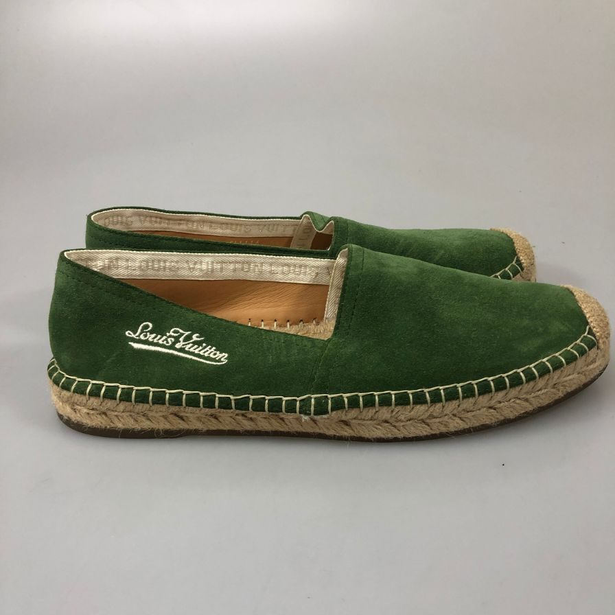 ルイヴィトン モカシンシューズ スエード エスパドリーユ CL1116 グリーン ベージュ 6.5 メンズ LOUIS VUITTON 約25.5cm【PTM3】