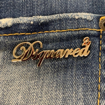 ディースクエアード デニムパンツ kenny jean S75LA0615 ロゴ金具 ペイント加工 クラッシュ加工 コットン ポリウレタン ブルー系 レディース サイズ40 DSQUARED2 【AFB41】