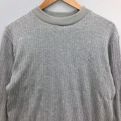美品◆クリスチャン ディオール セーター 刺繍 コットン リブ ニット クルーネック グレー レディース サイズM Christian Dior 【AFB6】