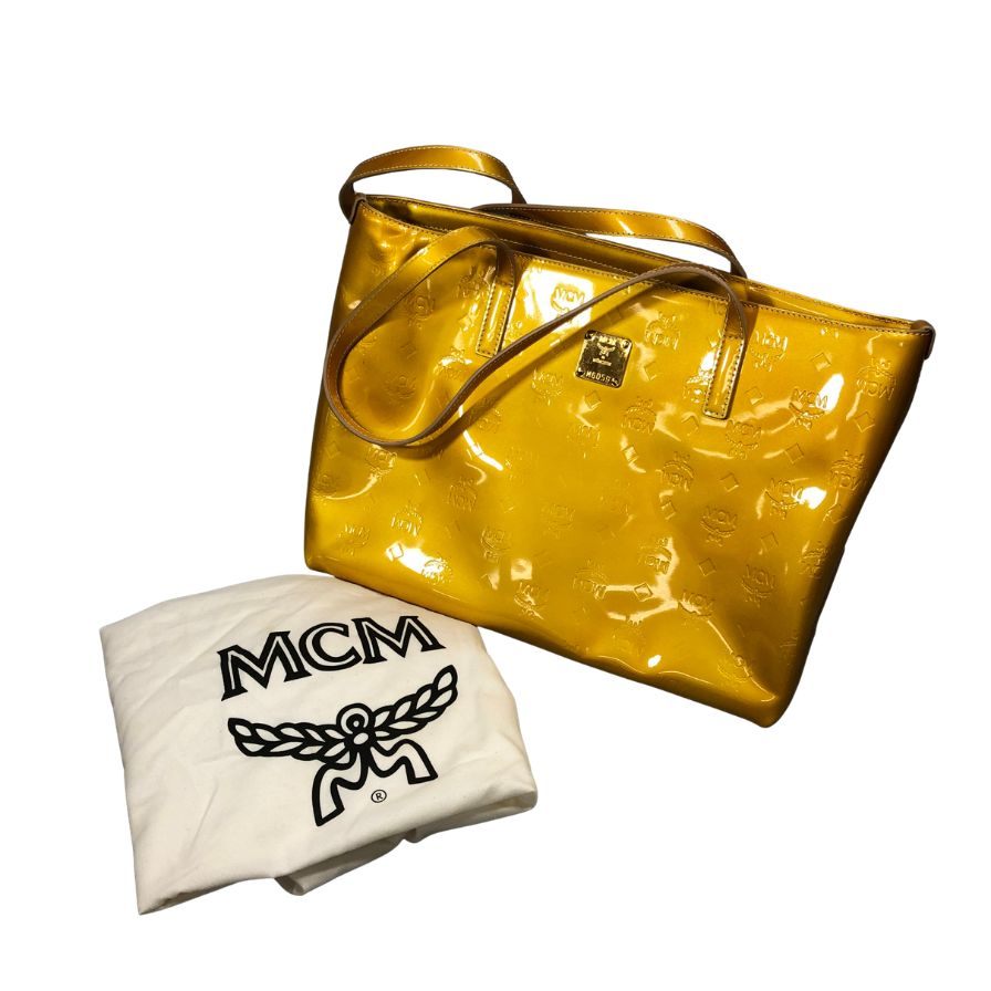 エムシーエム トートバッグ エナメル ロゴ イエロー オレンジ MCM【AFE5】