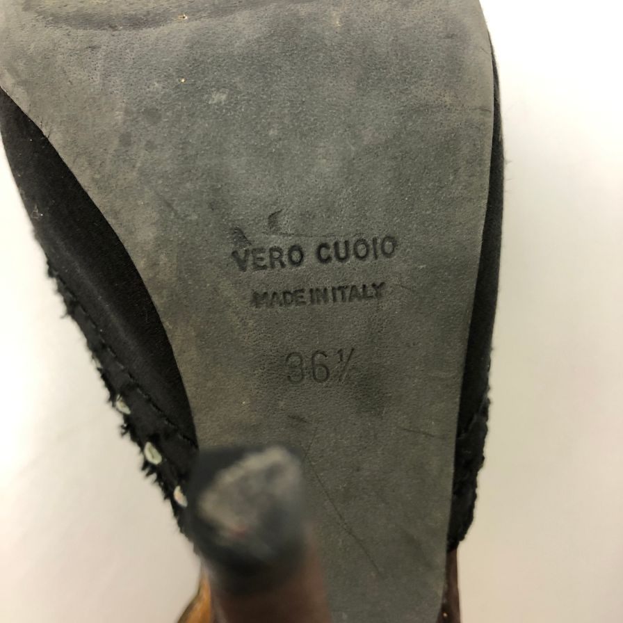 ランバン パンプス レザー サテン クリスタル ハイヒール サイズ36.5 レディース ブラック ブラウン Lanvin 約23.5cm【AFC28】