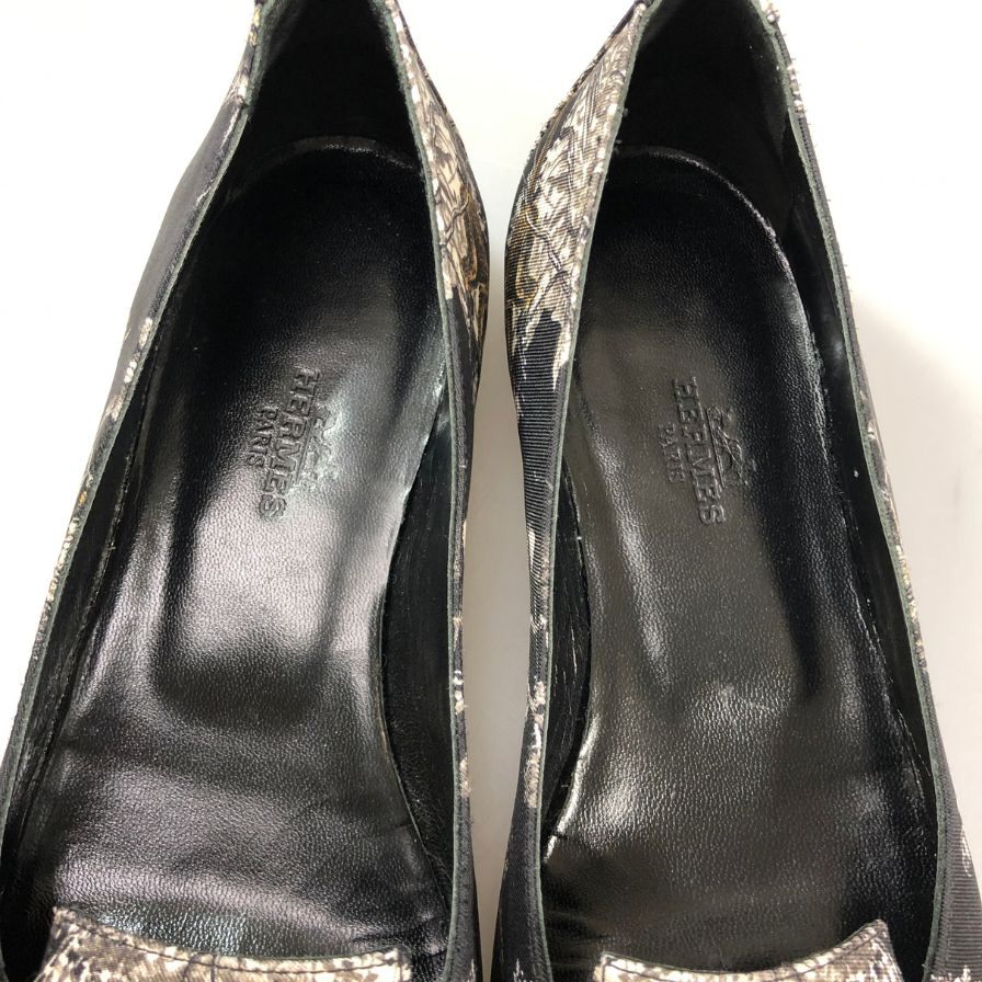 エルメス スリッポン 赤道直下のスケッチ キャンパス ブラック 総柄 レディース サイズ36.5 HERMES 約23.5cm【AFC42】