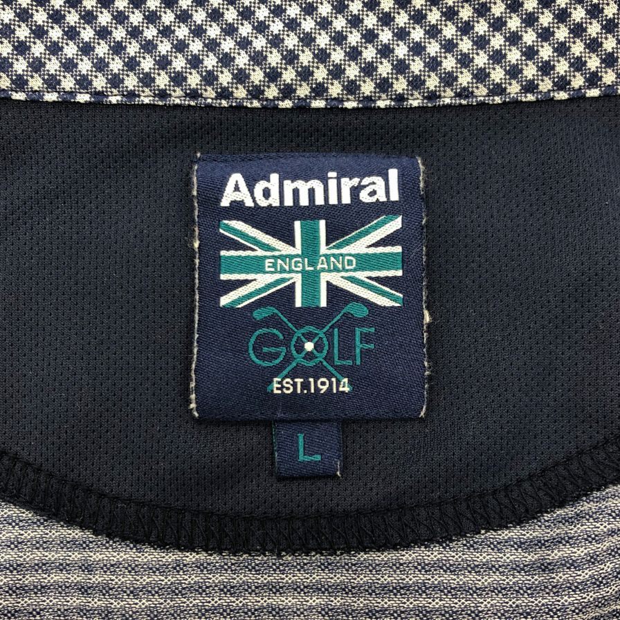 美品◆アドミラル ゴルフ ポロシャツ 刺繍 ロゴ チャック 半袖 コットン ポリエステル ゴルフウェア ブルー メンズ サイズL Admiral GOLF 【AFB18】