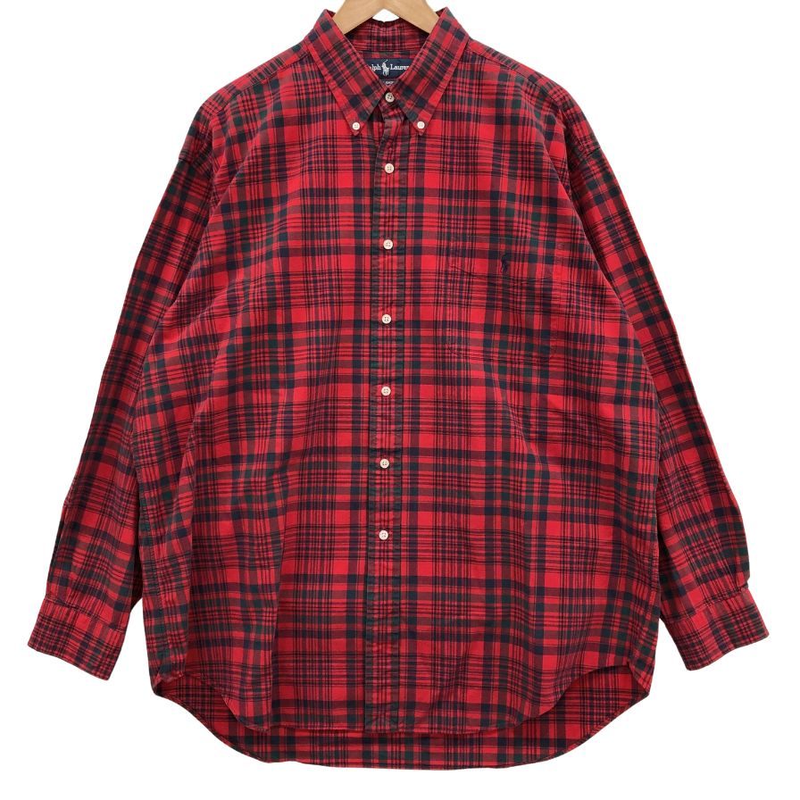 ラルフローレン チェックシャツ レッド系 メンズ サイズL RALPH LAUREN【LA】