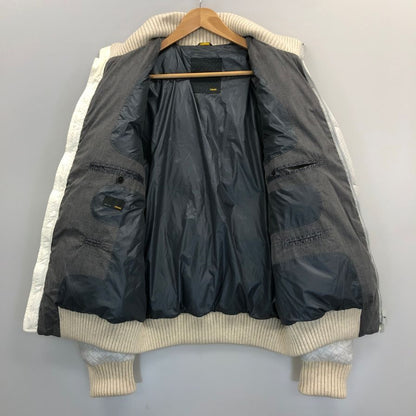 美品◆フェンディ ダウンブルゾン ズッカ柄  襟 袖 裾リブ メンズ サイズ48 ホワイト FENDI 【AFA22】