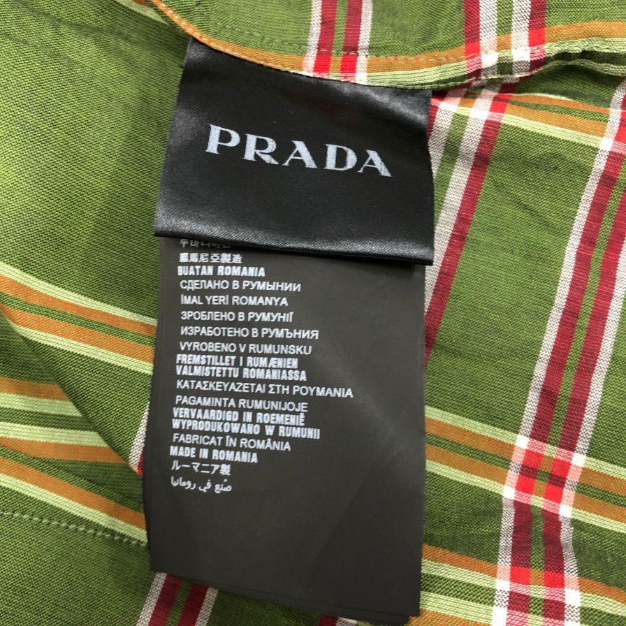 極美品◆プラダ 15SS チェックシャツ グリーン系 メンズ サイズ40 PRADA 【AFB4】