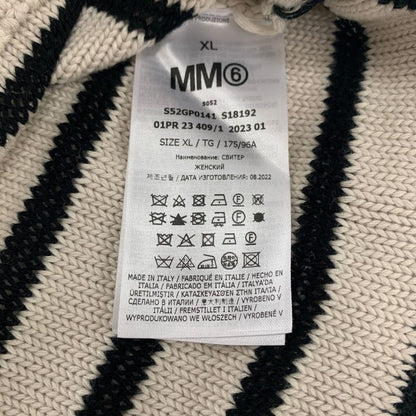 極美品◆エムエムシックス メゾン マルジェラ 23SS クルーネックニット ダメージ加工 ボーダー ホワイト レディース サイズXL S52GP0141 MM6 Maison Margiela 【AFA6】