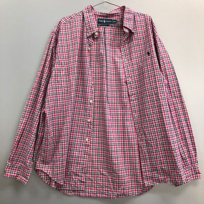 美品◆ラルフローレン ボタンダウンシャツ 90S オールド チェック ピンク系 メンズ サイズXXL Ralph Lauren 【AFB40】