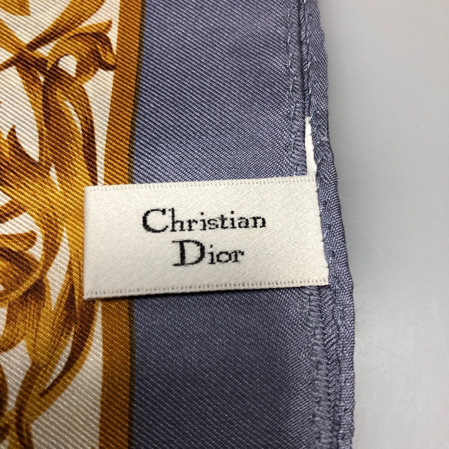 クリスチャンディオール 大判スカーフ シルク ブルー ゴールド系  Christian Dior【AFI20】