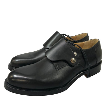 エルメス レザーシューズ プレーントゥ セリエボタン フラップ カーフ ブラック サイズ41.5 メンズ HERMES 約26.5cm【PTM1】