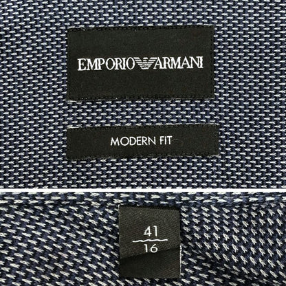 極美品◆エンポリオ アルマーニ シャツ 長袖 コットン 総柄 メンズ ネイビー サイズ41 EMPORIO ARMANI 【AFB14】