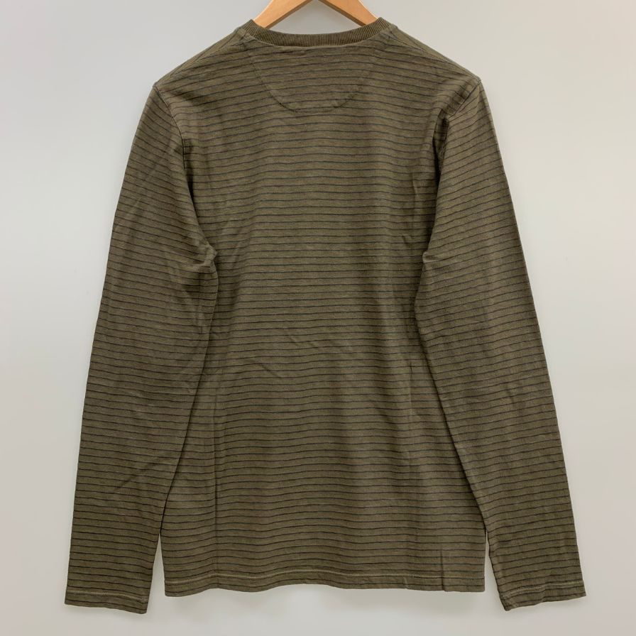 新品同様◆ロベルトコリーナ Tシャツ ロングスリーブ ボーダー リネン混 コットン カーキ サイズ48 メンズ roberto collina 【AFB41】