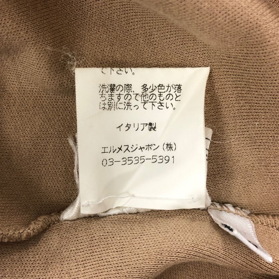 中古◆エルメス 長袖カットソー 袖口刺繍 コットン100% イタリア製 レディース サイズL ブラウン HERMES 【AFB8】