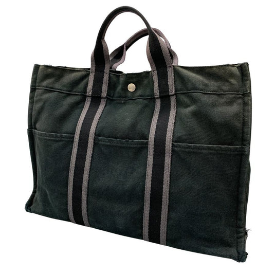 エルメス トートバッグ ブラック コットン フールトゥMM HERMES【AFE3】