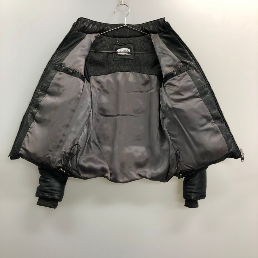 中古◆ビームスボーイ レディース ラム レザー ダウンジャケット IDEALジップ サイズ不明 ブラック BEAMSBOY 【AFF24】