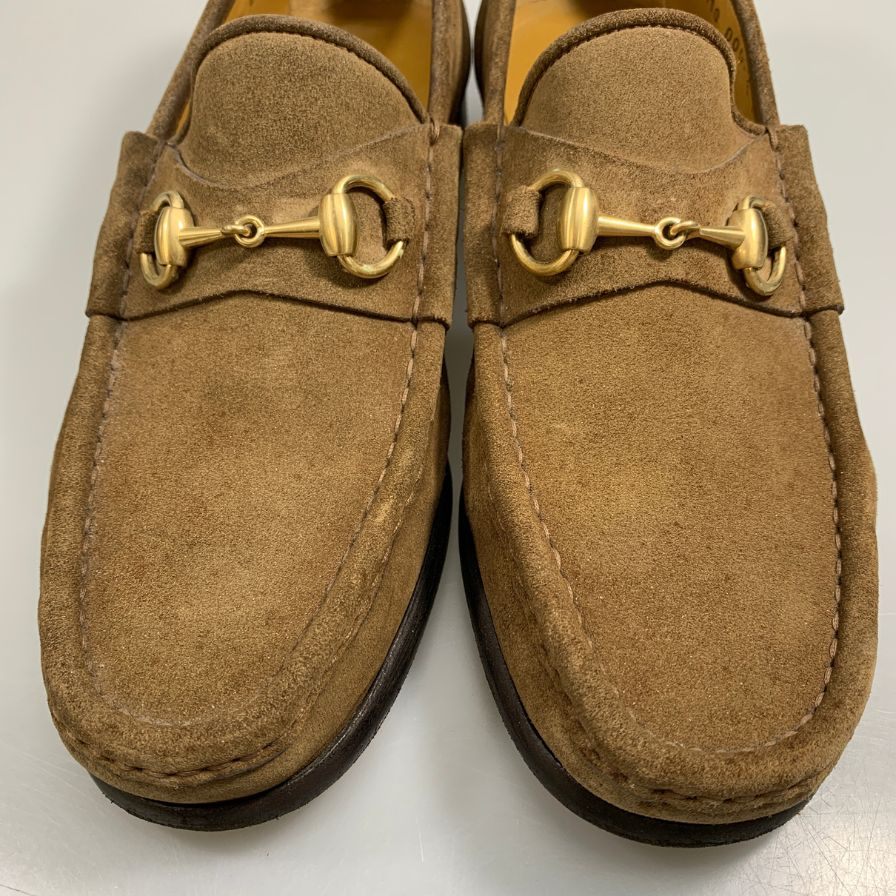 グッチ ビットローファー スエード ブラウン メンズ サイズ41.5E GUCCI 約26.5cm【AFC44】