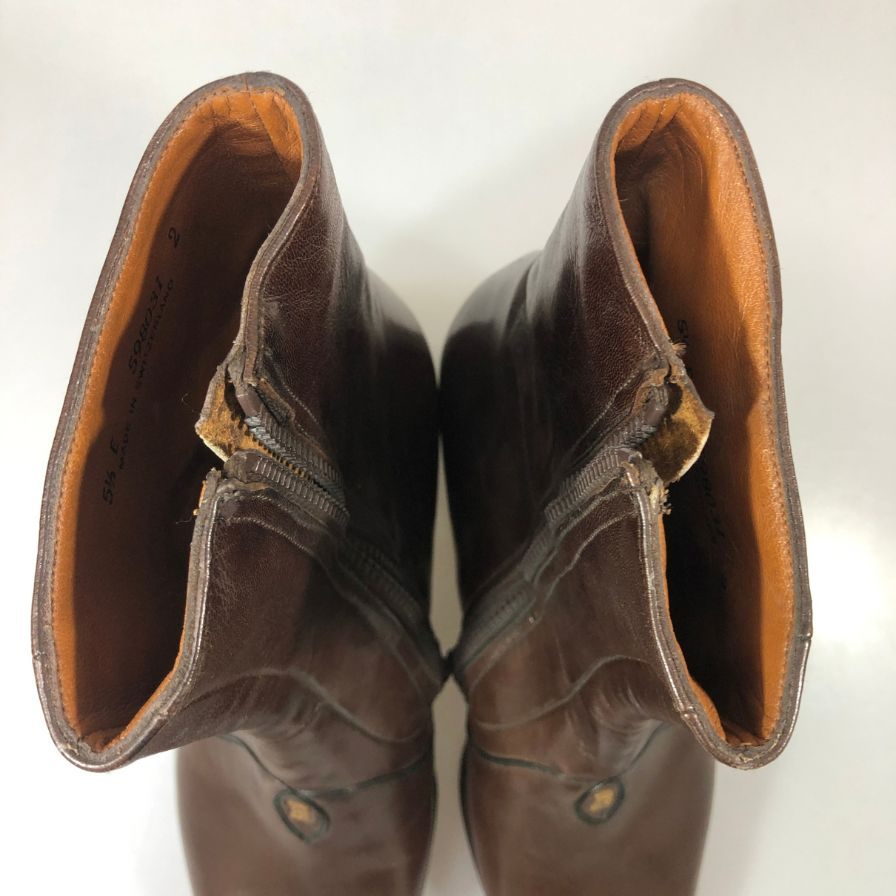 バリー レザーブーツ 598031 サイドジップ カーフ フロントBロゴ ブラウン サイズUK5.5E レディース BALLY 約24.5cm【YB4】