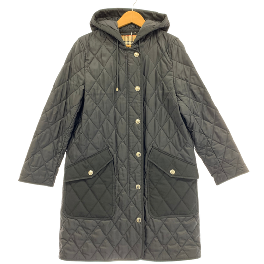 Good Condition◆Burberry Hooded Coat Diamond Quilted Thermoregulated Check Lining White Tag Black Size M 8035506 BURBERRY Women's [AFA8] 