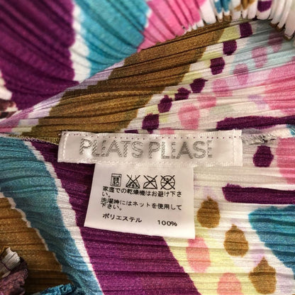 極美品◆プリーツプリーズ イッセイミヤケ ブラウス 総柄 パープル系 レディース サイズ3 PP91-JK534 PLEATS PLEASE ISSEY MIYAKE 【AFB2】