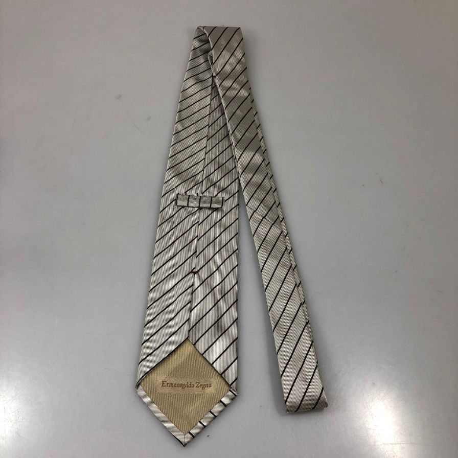 エルメネジルドゼニア ネクタイ シルク100％ ストライプ グレー Ermenegildo Zegna【AFI19】