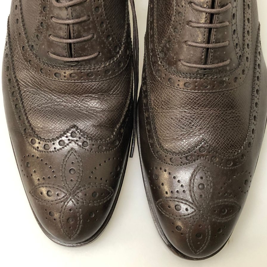 ルイヴィトン グレインレザー ウイングチップ レースアップシューズ ST1019 メンズ サイズ6.5M ブラウン Louis Vuitton 約25.5cm【PTM2】