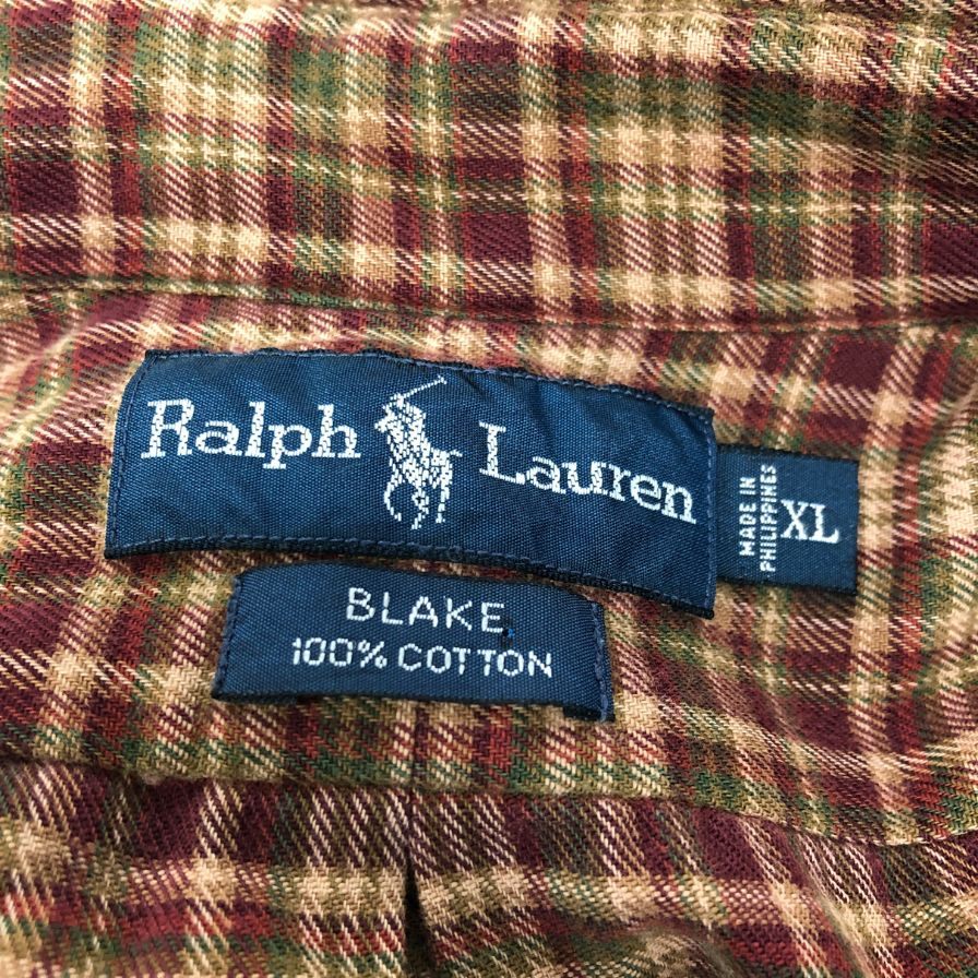 美品◆ポロ ラルフローレン 90S ボタンダウンシャツ BLAKE チェック レッド×ブラウン メンズ サイズXL Polo Ralph Lauren 【AFB10】