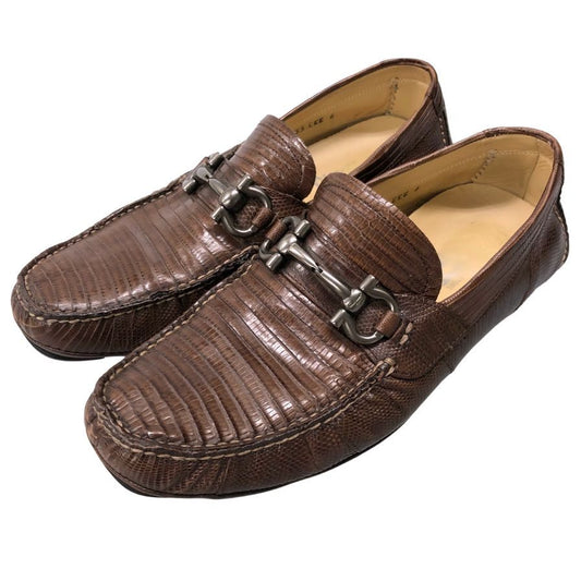 サルヴァトーレフェラガモ ローファー ガンチーニ リザード ブラウン メンズ サイズ6 Salvatore Ferragamo 約24.5cm【AFC44-2】