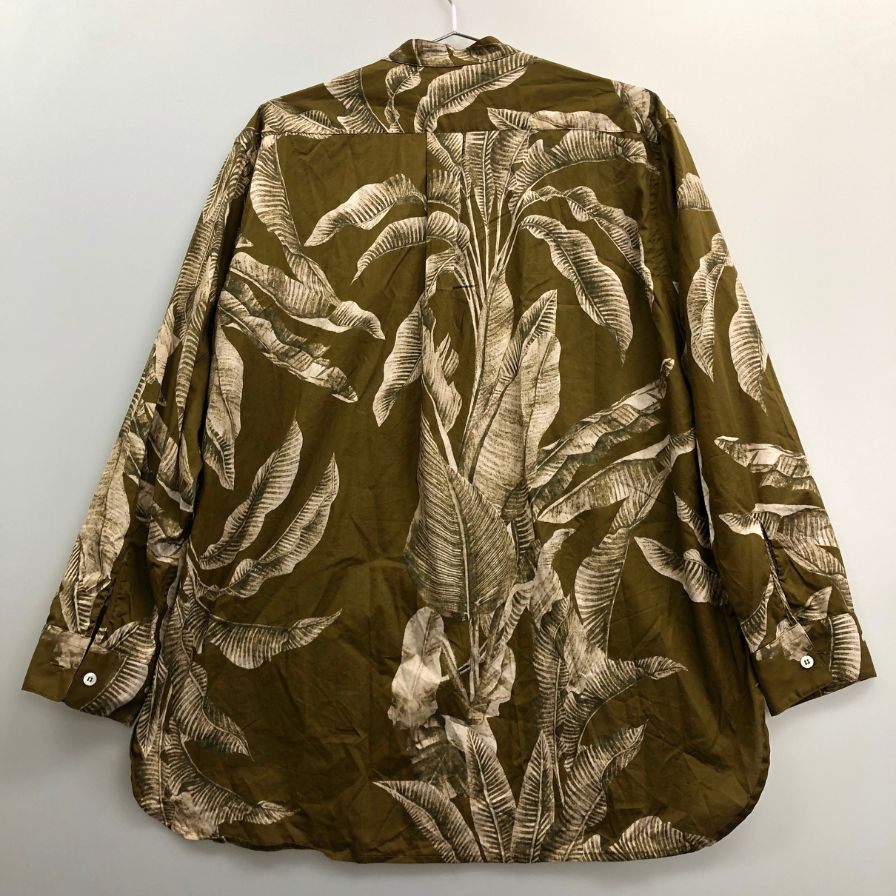 美品◆クリスタセヤ ボタニカル柄 長袖 ノーカラーシャツ ブラウン系 メンズ サイズL cristaseya 【AFB35】