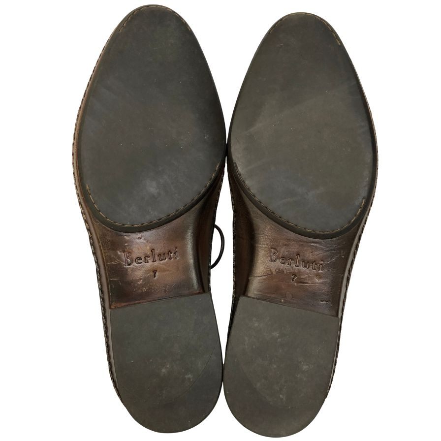 ベルルッティ レザーシューズ フルオパンケ製法 パティーヌ オルガ期 カーフ ブラウン サイズUK7 Berluti ビジネスシューズ 約25.0cm【LA】【中古】