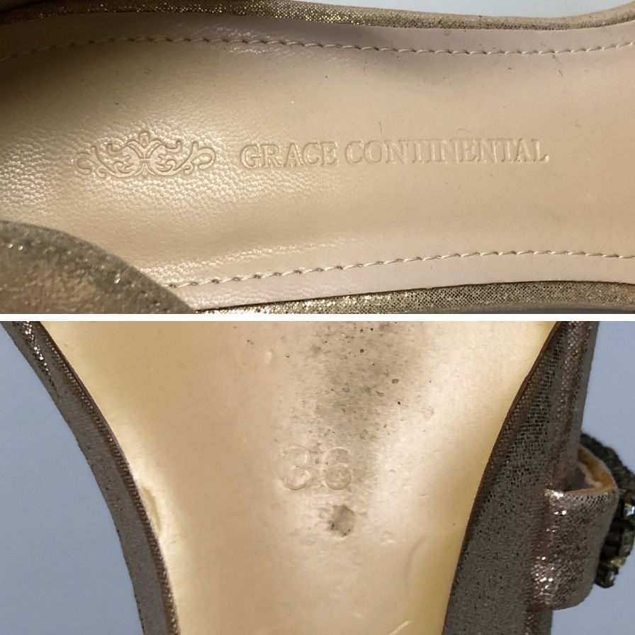 グレースコンチネンタル ヒールサンダル ラインストーン レディース ゴールド サイズ36 GRACE CONTINENTAL 約22.5cm【AFD15-2】
