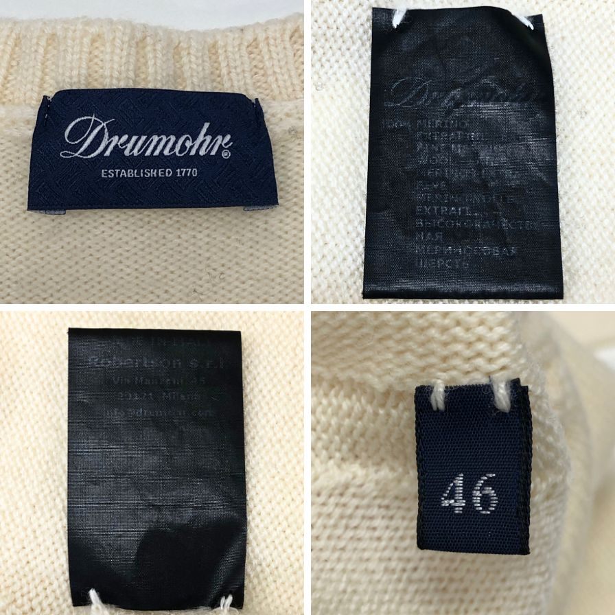 美品◆ドルモア ニット 8ゲージ ウール クルーネック ニット メンズ ホワイト サイズ46 Drumohr 【AFB4】
