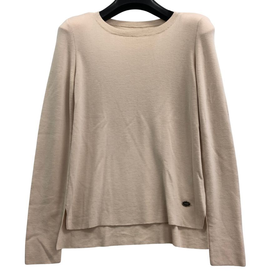 美品◆フォクシー ニット トップス ロゴプレート ウール100% 肩パット付 31781 レディース サイズ38 ベージュ FOXEY 【AFB5】