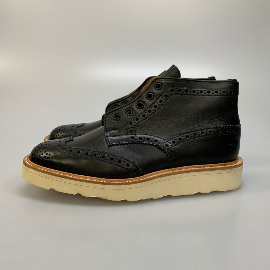 トリッカーズ レザーブーツ M5833 ビブラムソール ウィングチップ メンズ サイズ 8 ブラック Tricker's ビジネスシューズ 約26.5cm【LA】【中古】