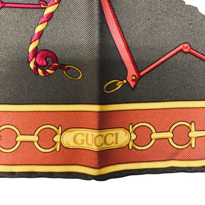 グッチ ハンカチ ホースビット柄 シルク 総柄 ブラウン GUCCI【AFI16】【中古】