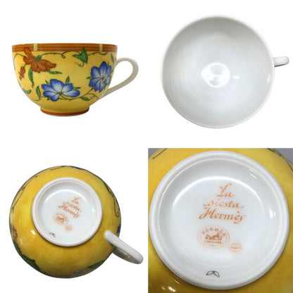 エルメス シエスタ カップ&ソーサー 花柄 イエロー系 2客セット HERMES【AFI28】【中古】