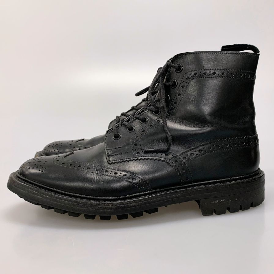 トリッカーズ カントリーブーツ M2508 モールトン カーフ コマンドソール メンズ サイズ7ハーフ ブラック Tricker`s ブーツ 約26.5cm【LA】【中古】