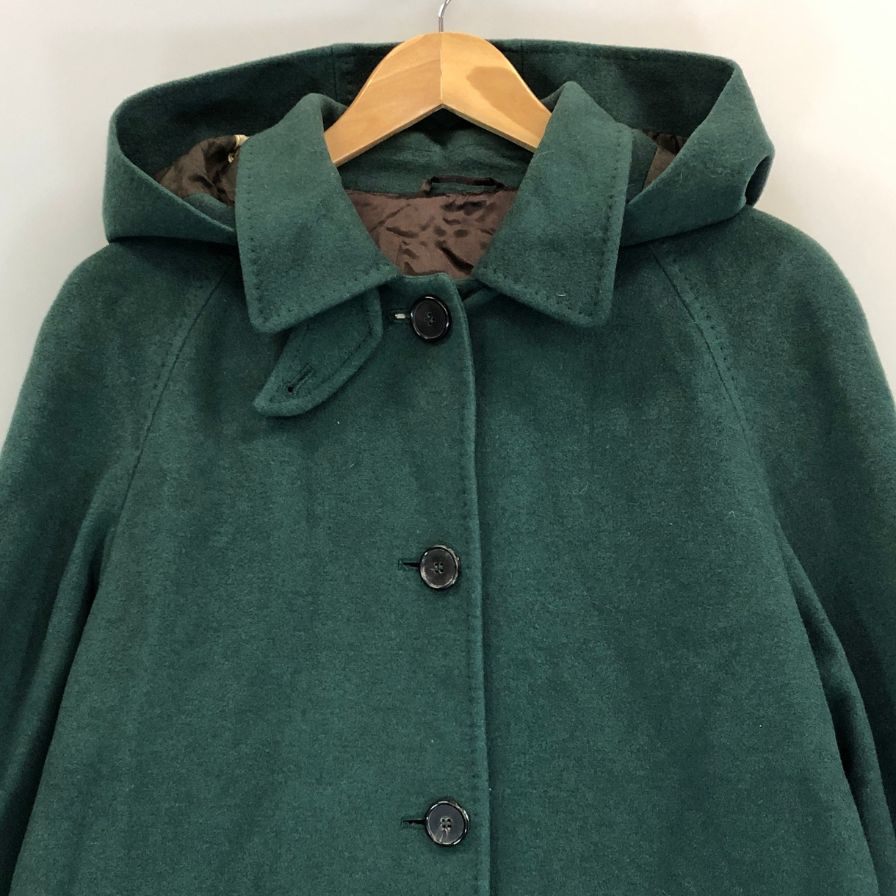 中古◆ヘルノ フード付き ウールロングコート グリーン サイズ44 レディース 裏地スカーフ柄 イタリア製 HERNO 【AFA9】