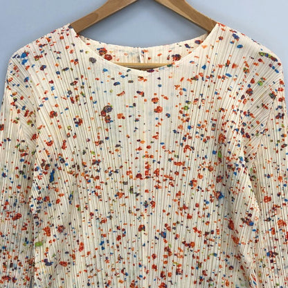 極美品◆プリーツプリーズ ロングワンピース 総柄 ENCHANTプリント ベージュ系 サイズ4 レディース PP23JH725 PLEATS PLEASE ISSEY MIYAKE 【AFB26】