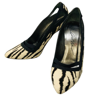 ランバン パンプス ポニー ファー ハイヒール サイズ36.5 レディース ホワイト ブラック Lanvin 約23.5cm【AFC30】