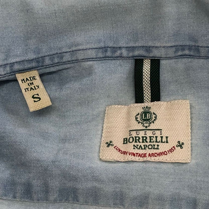 極美品◆ルイジボレッリ ナポリ デニムシャツ ダンガリー コットン カジュアル ライトブルー メンズ サイズS LUIGI BORRELLI NAPOLI 【AFB29】