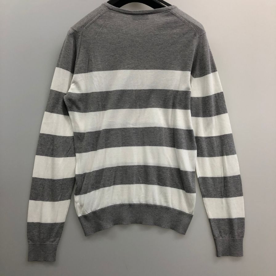 中古◆ジョンスメドレー クルーネックニット グレー×白 ボーダーコットン レディース サイズS JOHN SMEDLEY 【AFB40】