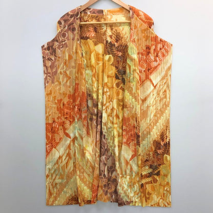 極美品◆プリーツプリーズ イッセイミヤケ コート 総柄 イエロー レディース サイズ5 PP11-JA596 PLEATS PLEASE ISSEY MIYAKE 【AFB32】
