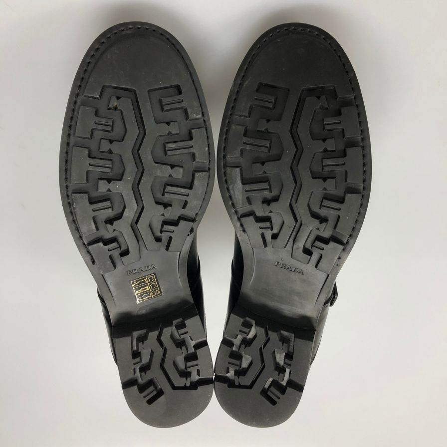 プラダ コンバットブーツ レースアップ ベルト レザー 2T 1882 ブラック メンズ サイズ8.5 PRADA 約27.0cm【AFD9-2】