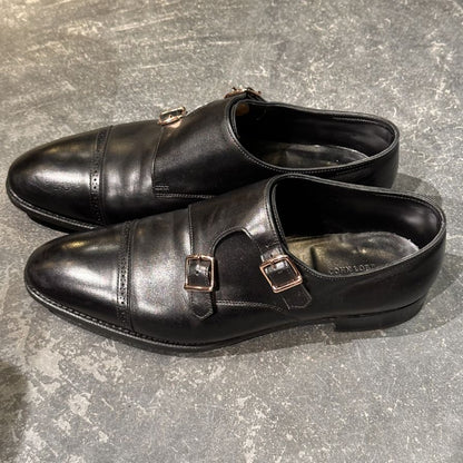 ジョンロブ レザーシューズ ダブルモンク フィリップ2 ダブルバックル ブラック メンズ サイズUK7.5E JOHN LOBB ビジネスシューズ 約26.0cm【LA】【中古】