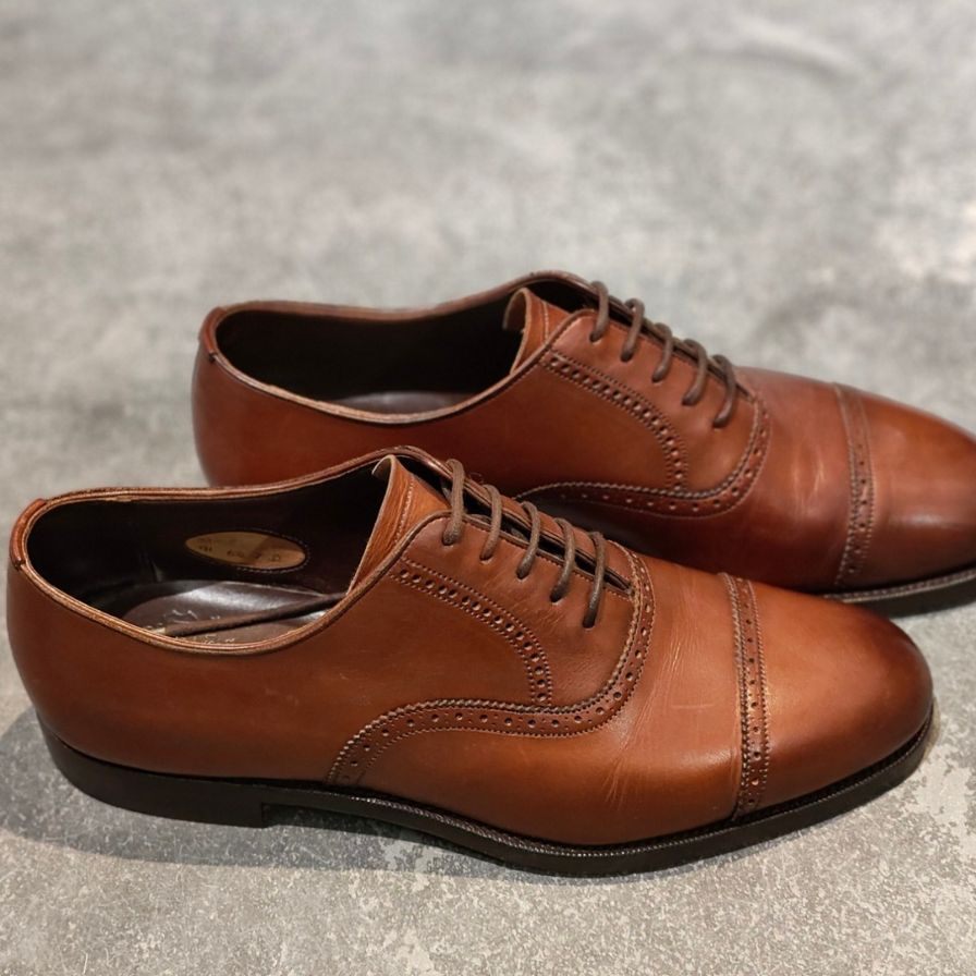 グレンソン レザーシューズ 33108 マスターピース パンチドキャップトゥ 91ラスト カーフ ブラウン サイズUK6.5D メンズ GRENSON ビジネスシューズ 約25.0cm【LA】【中古】