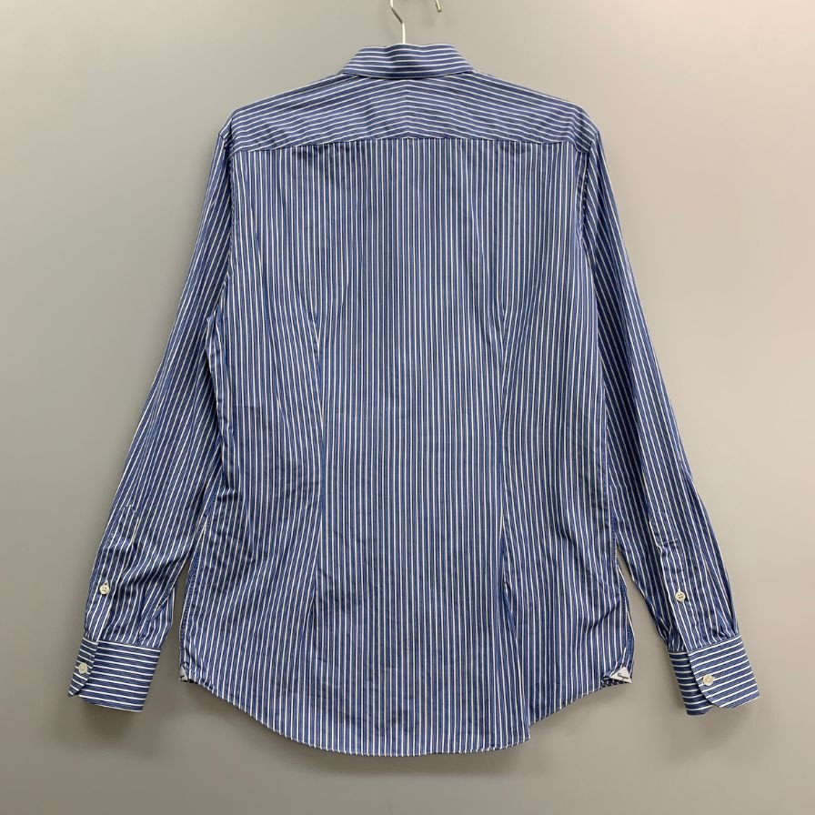 美品◆サルヴァトーレ フェラガモ シャツ ストライプ コットン ブルー メンズ サイズ39-R Salvatore Ferragamo 【AFB11】