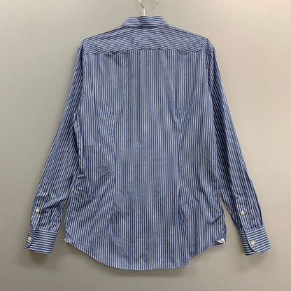 美品◆サルヴァトーレ フェラガモ シャツ ストライプ コットン ブルー メンズ サイズ39-R Salvatore Ferragamo 【AFB11】